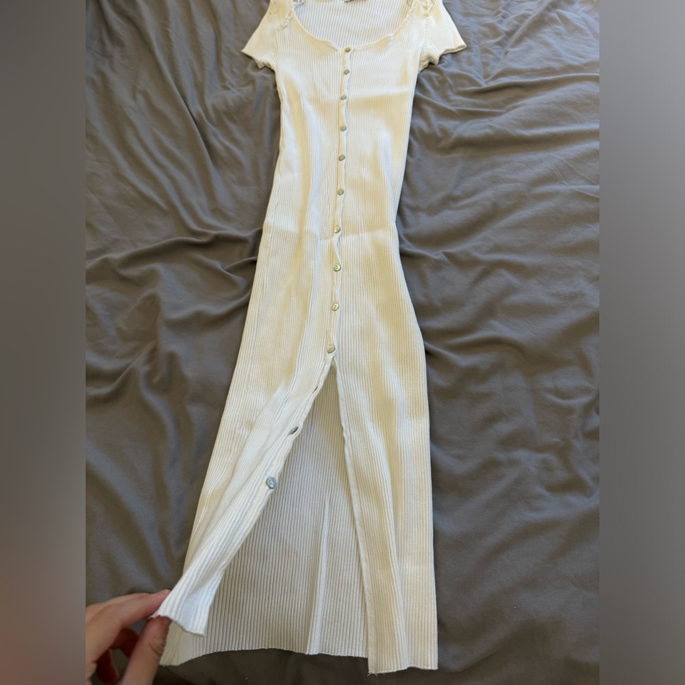 Zara White Ribbed Knit Midi Dress NWOT Size L — Clean Girl Minimal Summer - Picture 2 of 5